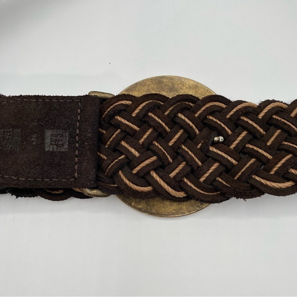 GAP Braided Brown & Tan Leather Woven Statement Belt with Shield Buckle Sz S - Picture 7 of 10